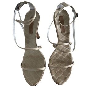 BCBGMAXAZRIA Vintage Champagne Quilted Strappy Stiletto Heel Sandals Women SZ 9